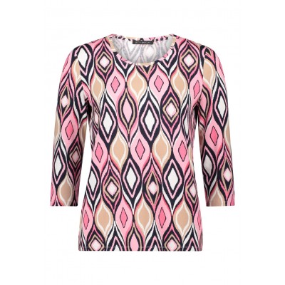 Betty Barclay - 2722 1789 T-shirt 3/4 mouw print roze blauw beige.